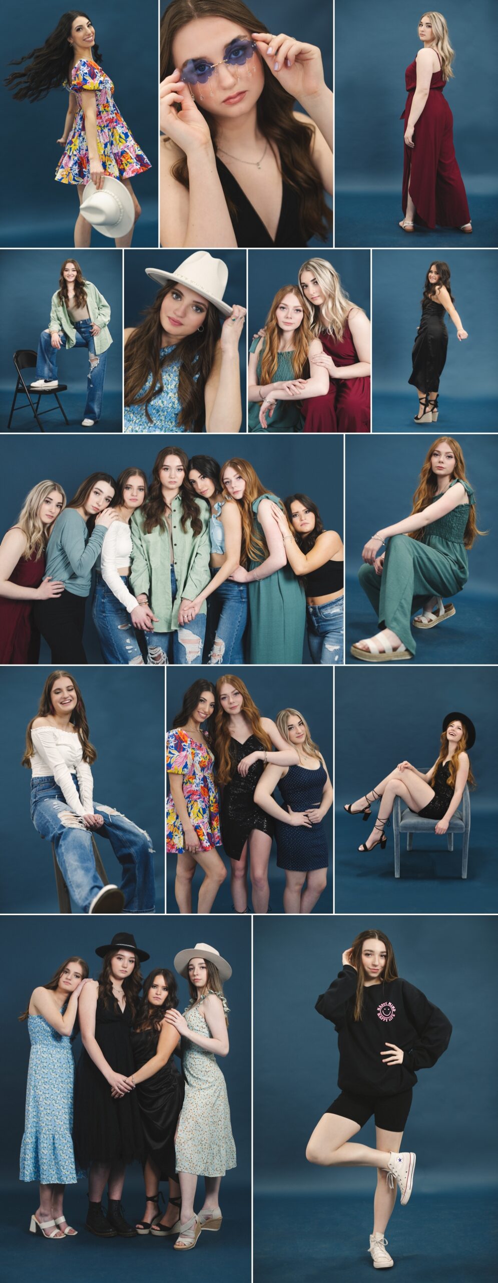 A collage of studio images of high school seniors photographed as part of a branded styled shoot with Collective Boutique in Irwin, PA.